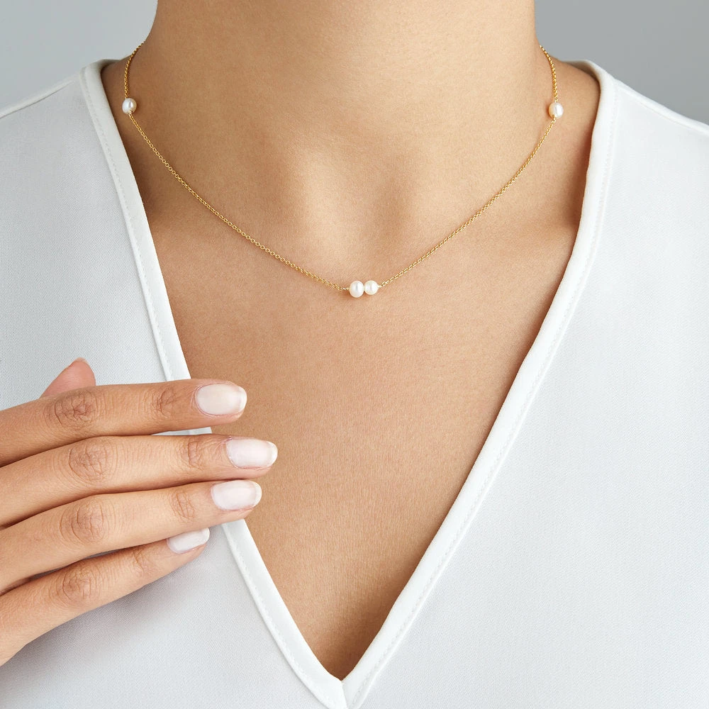 Gold Six Pearl Choker Necklace - Image 3