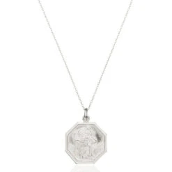 Silver St Christopher Octagonal Medallion Necklace
