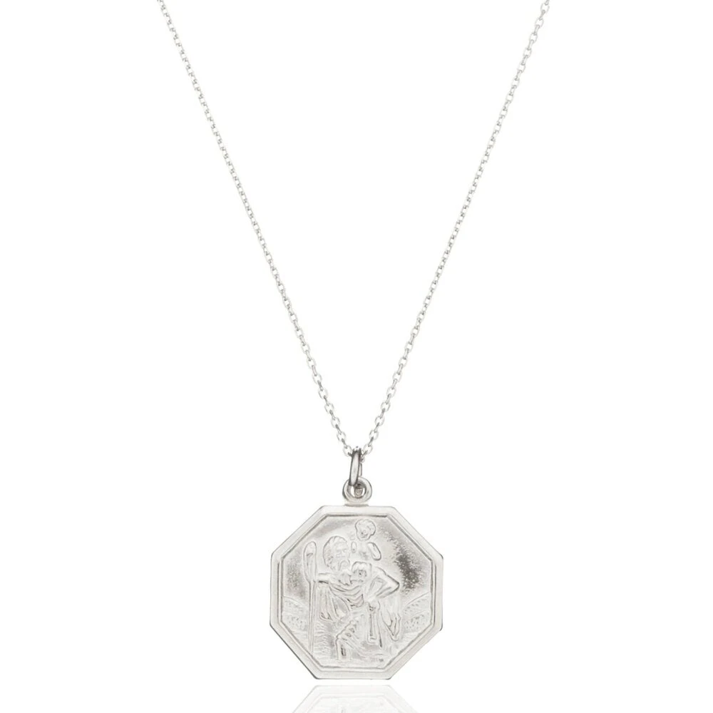 Silver St Christopher Octagonal Medallion Necklace