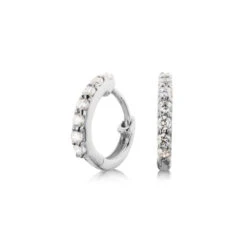 Silver Diamond Style Huggie Hoop Earrings