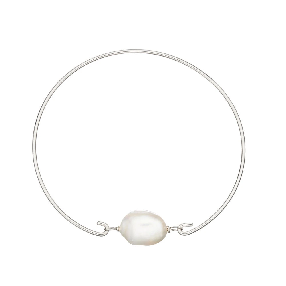 Silver Large Pearl Bangle