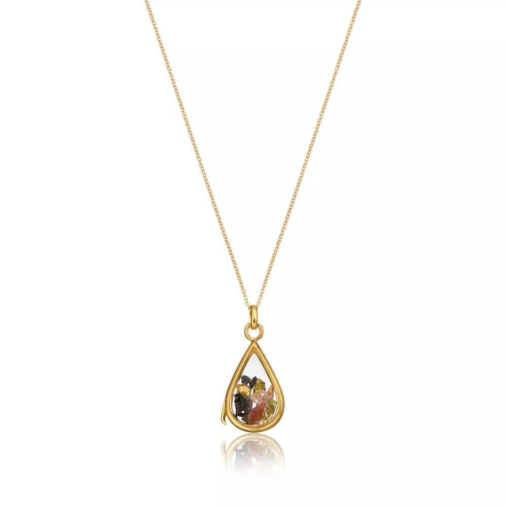 Gold Glass Gemstone Teardrop Locket - Image 5
