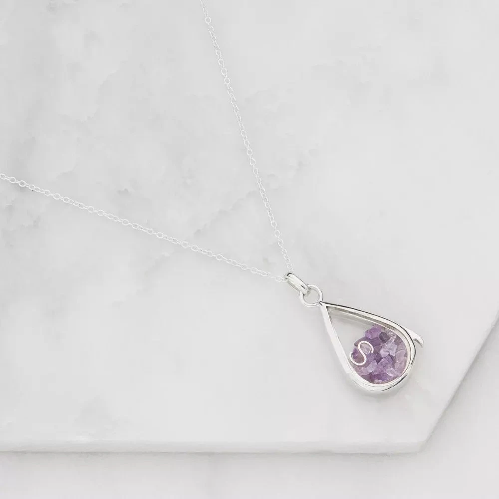 Silver Glass Gemstone Teardrop Locket - Image 4