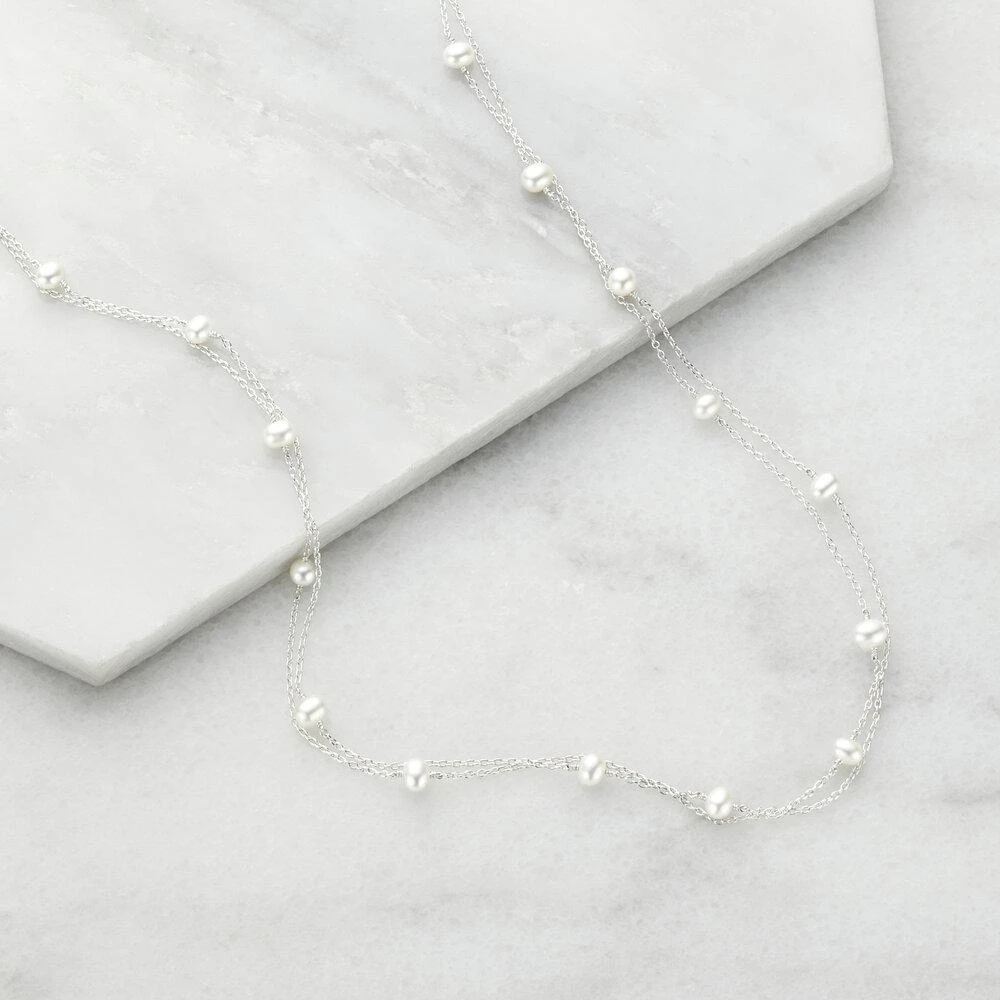 White Gold Layered Pearl Necklace - Image 3