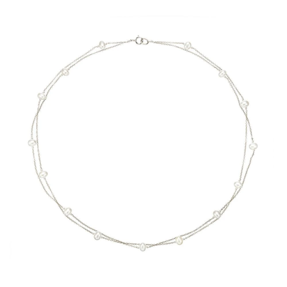 White Gold Layered Pearl Necklace