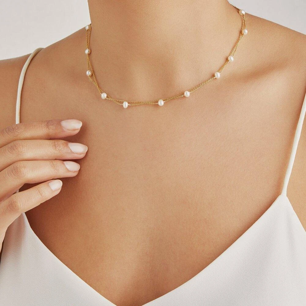 Rose Gold Layered Pearl Necklace - Image 4