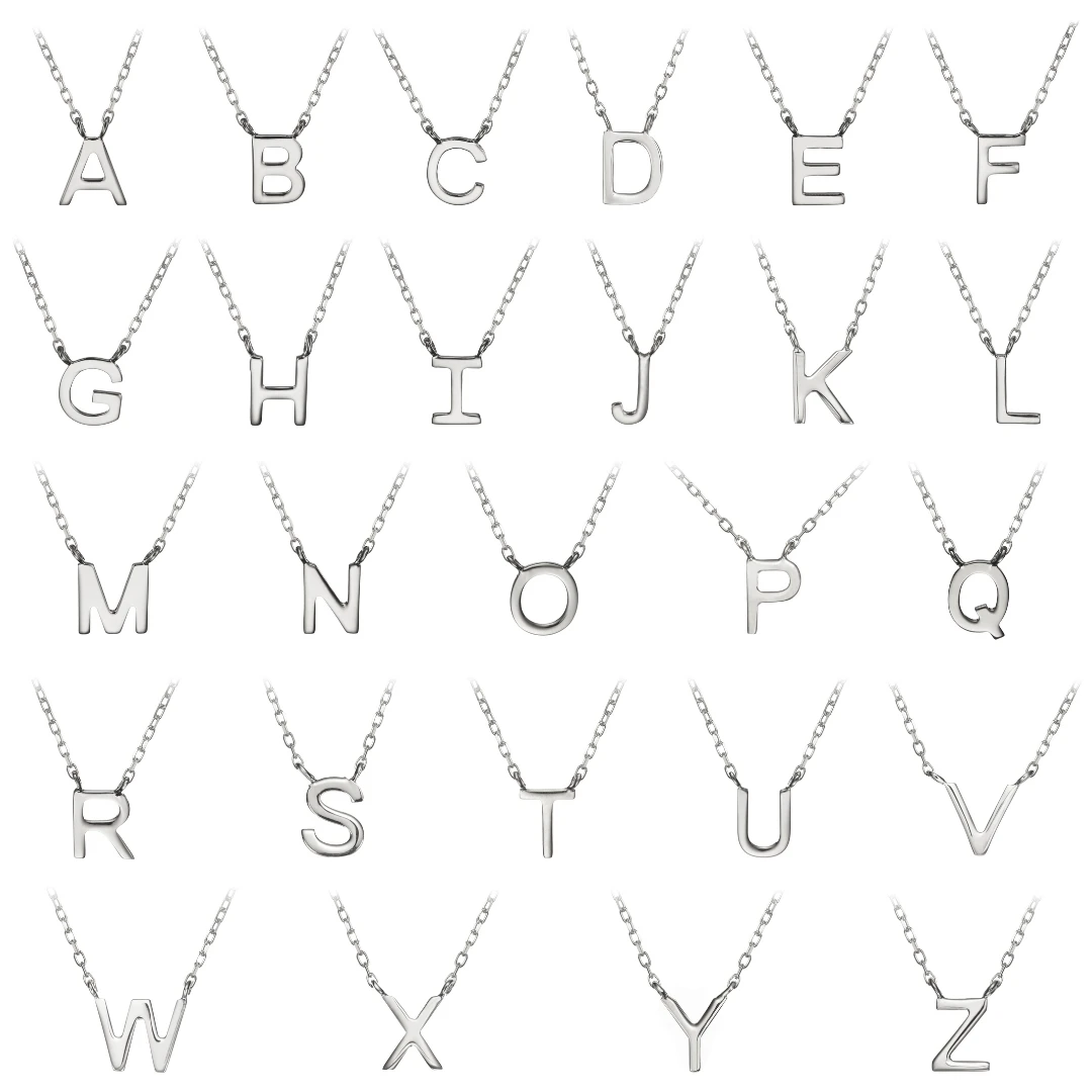 Solid White Gold Miniature Initial Letter Necklace - Image 5