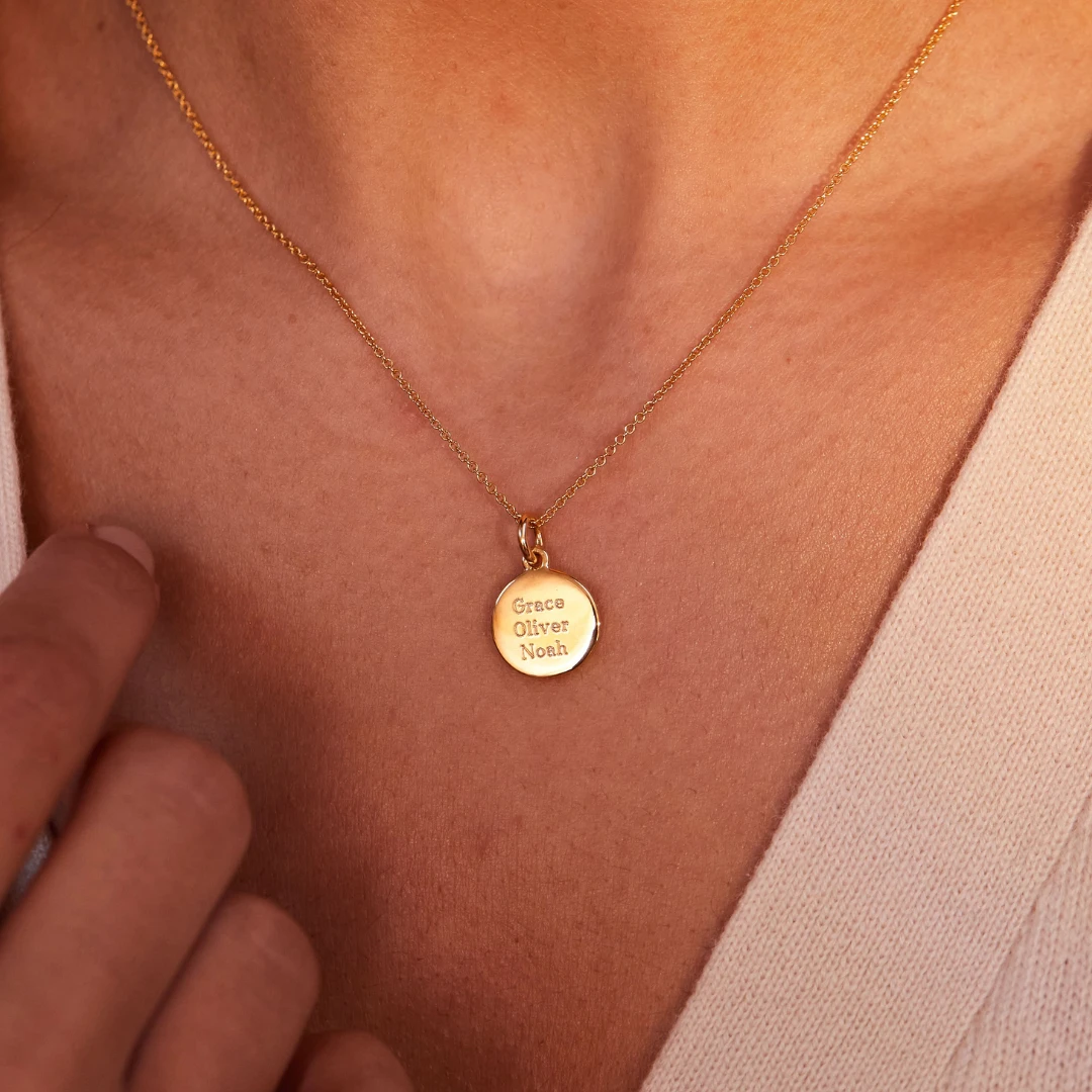 Gold Small Round Engraved Disc Necklace - Image 2