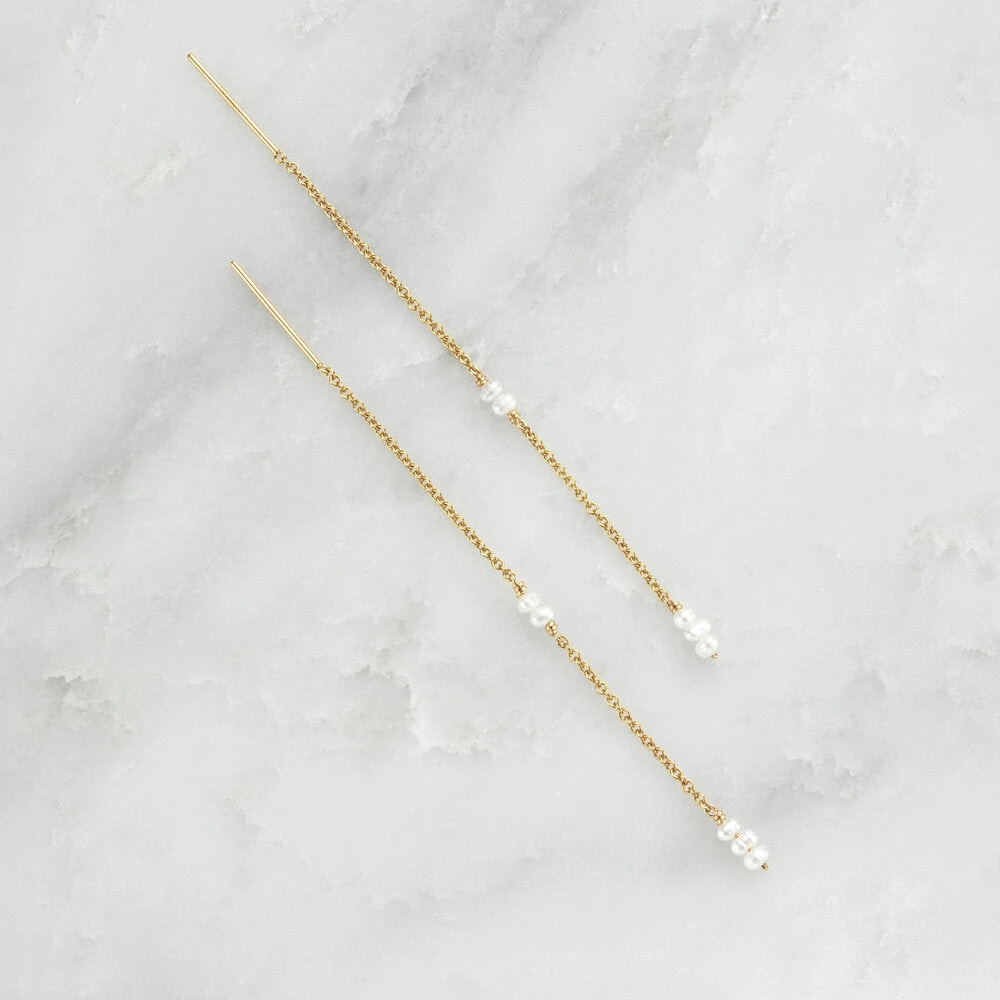 Gold Mini Pearl Ear Threaders - Image 3