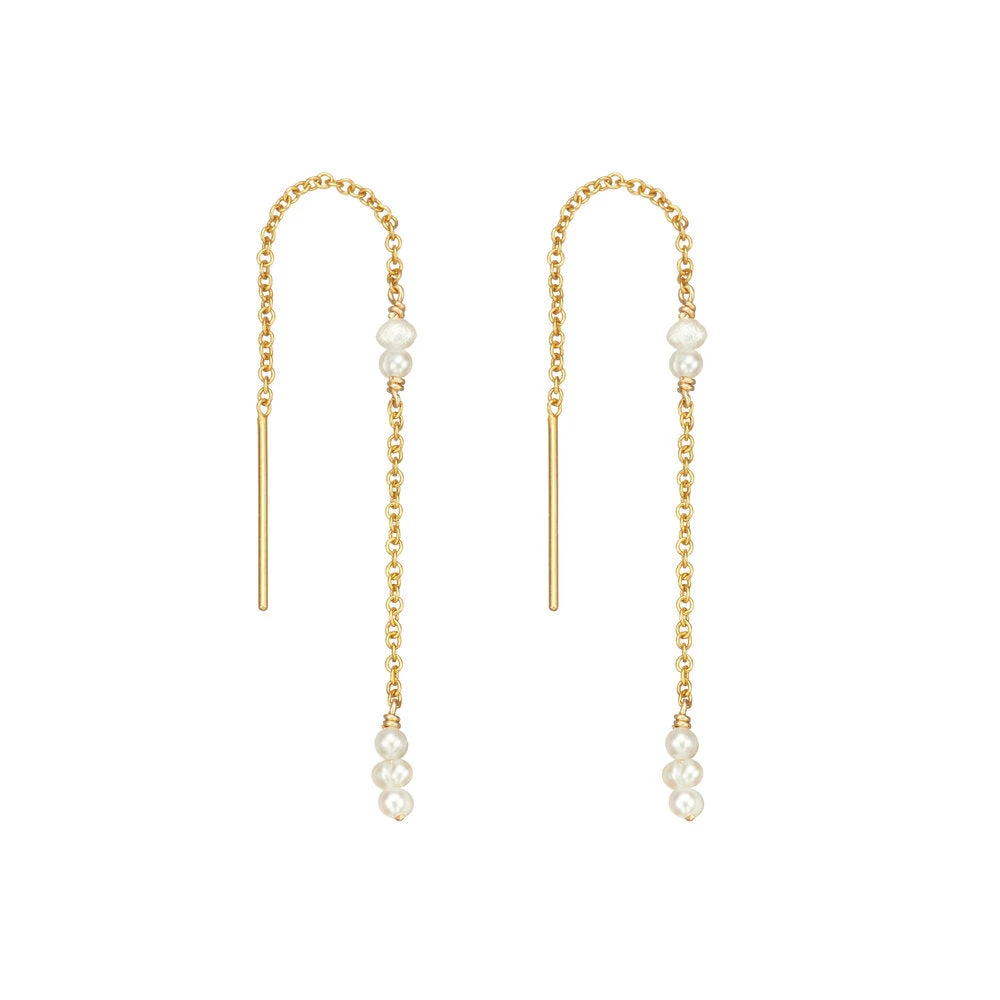 Gold Mini Pearl Ear Threaders