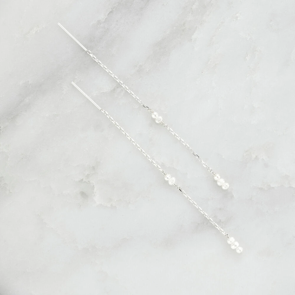 Silver Mini Pearl Ear Threaders - Image 3