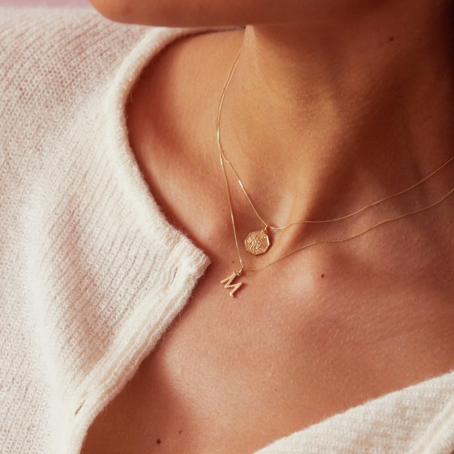 Solid Gold Small Octagonal St Christopher Necklace - Image 2