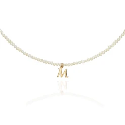 Gold Small Pearl Initial Letter Choker