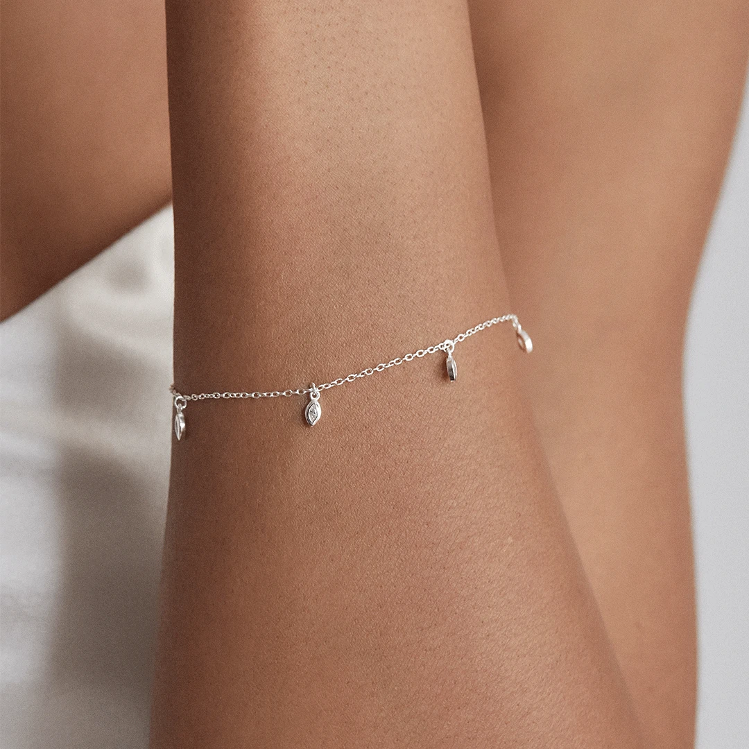 Silver Diamond Style Marquise Drop Bracelet - Image 2