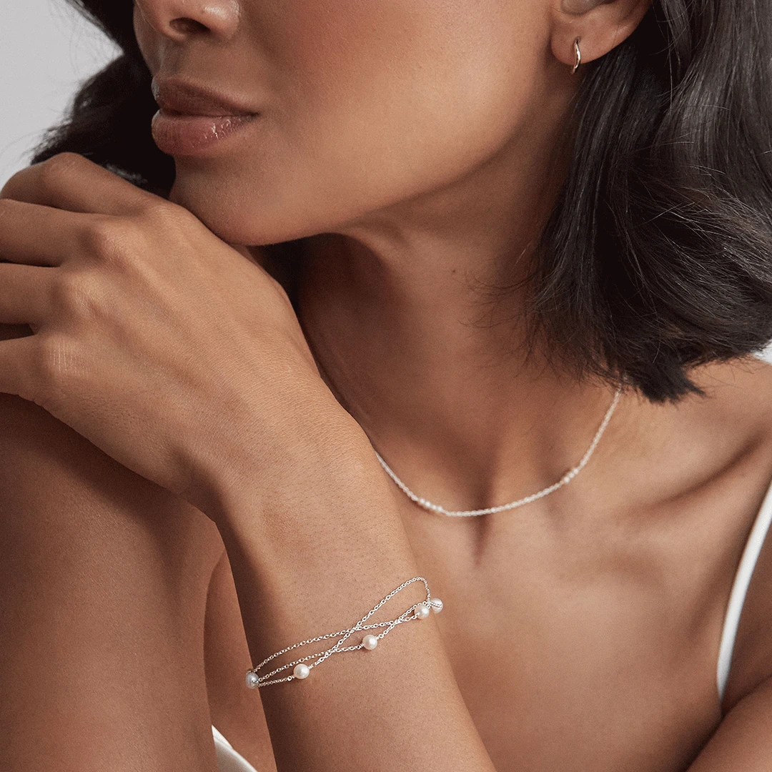 White Gold Layered Pearl Bracelet - Image 4