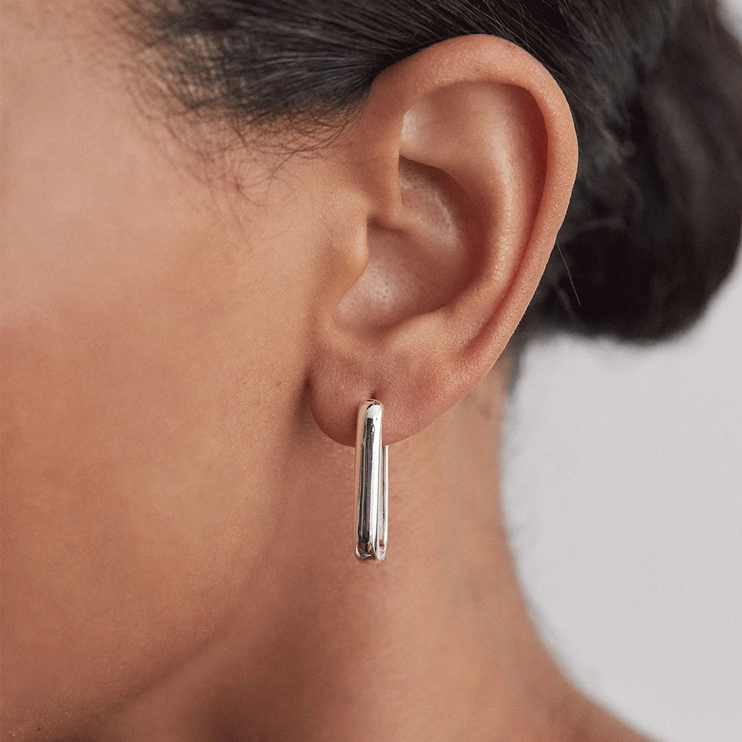 Silver Large Plain Pearl Drop Hoop Earrings - Image 3