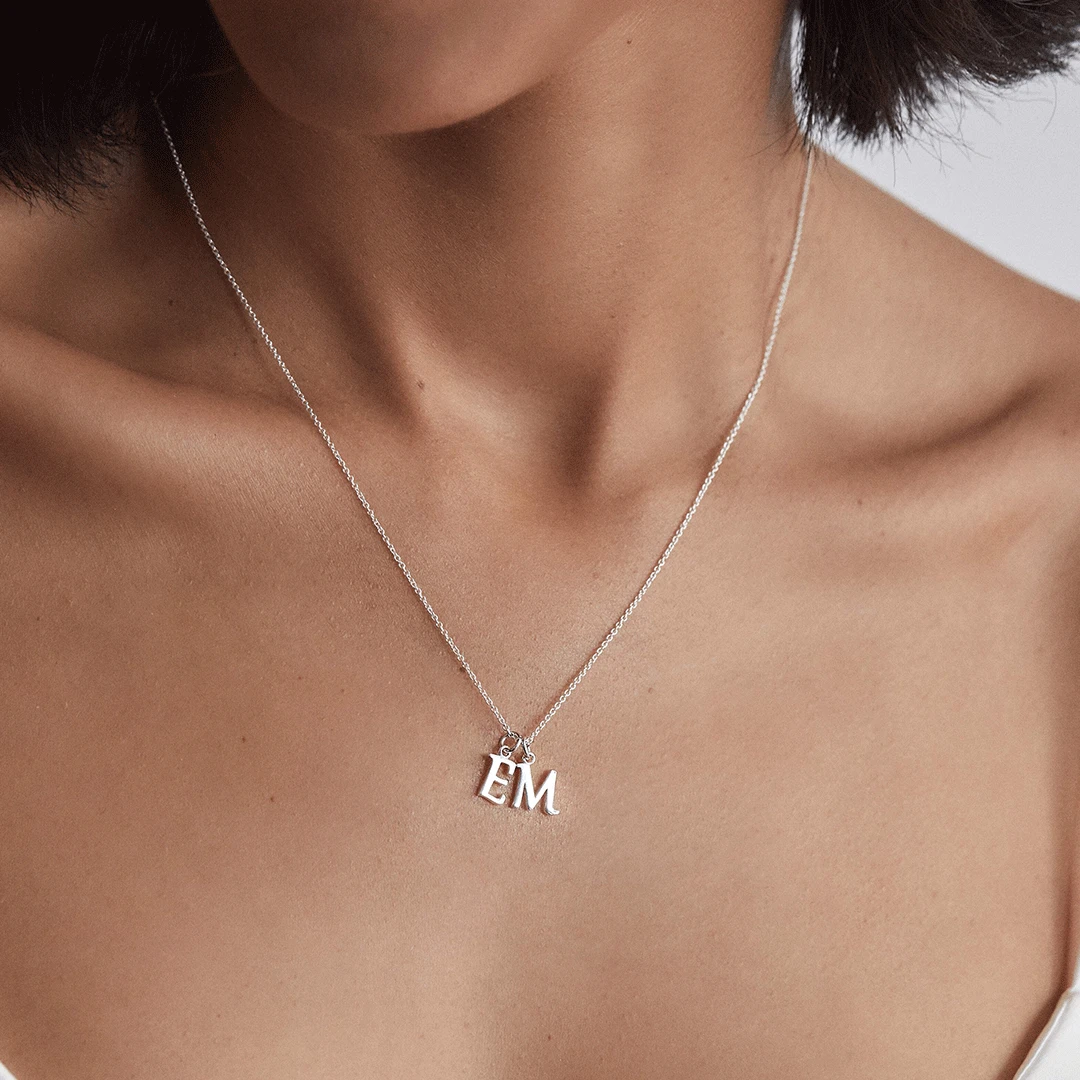 Solid White Gold Curve Initial Letter Necklace - Image 3
