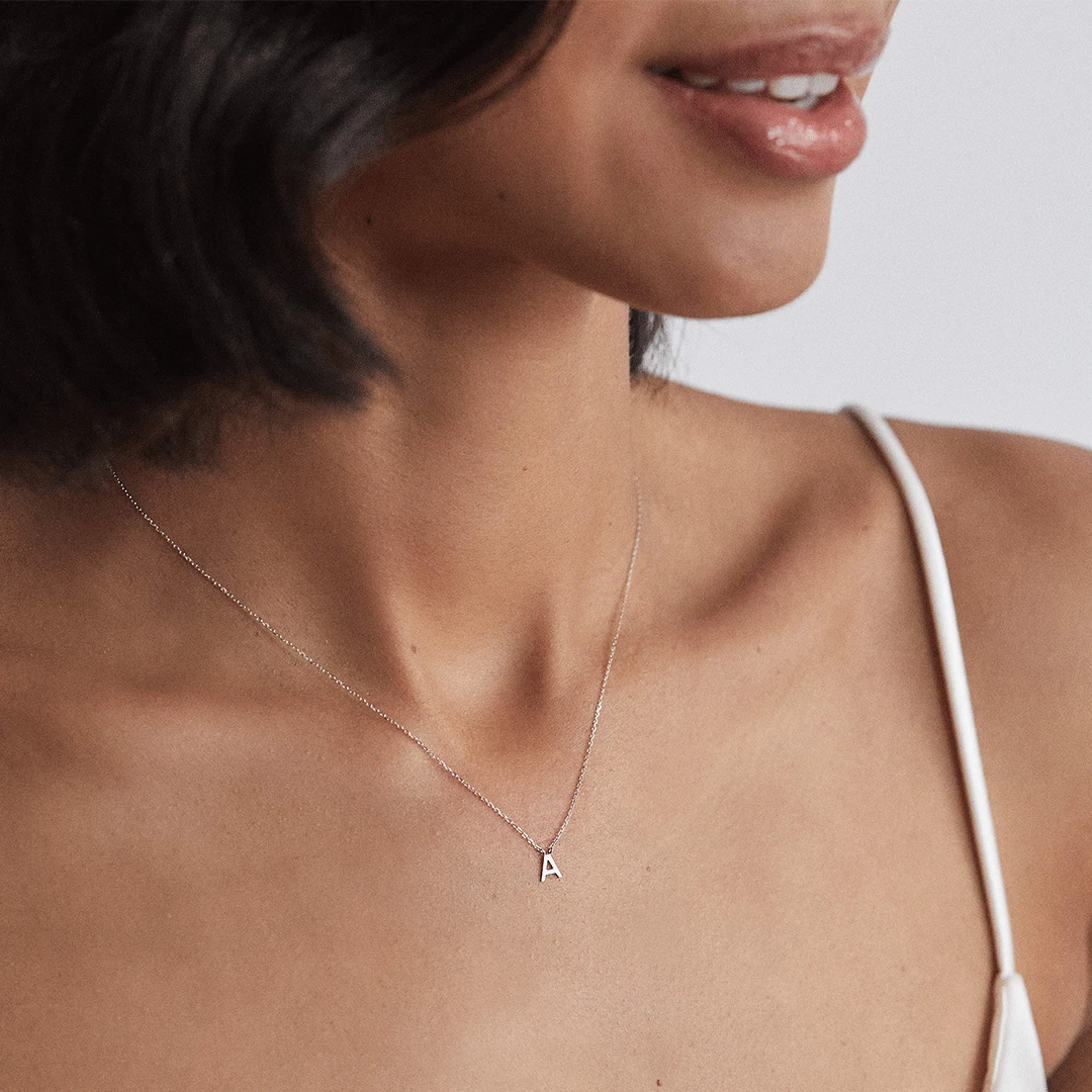 Solid White Gold Miniature Initial Letter Necklace - Image 7