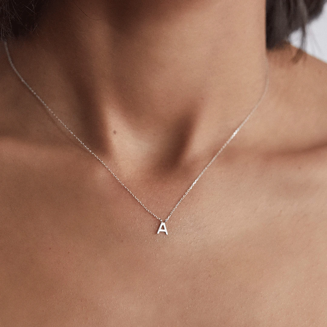 Solid White Gold Miniature Initial Letter Necklace - Image 3