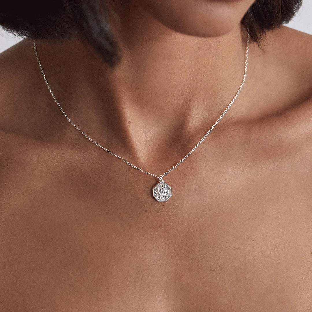 Silver Small Octagonal St Christopher Necklace - Image 2
