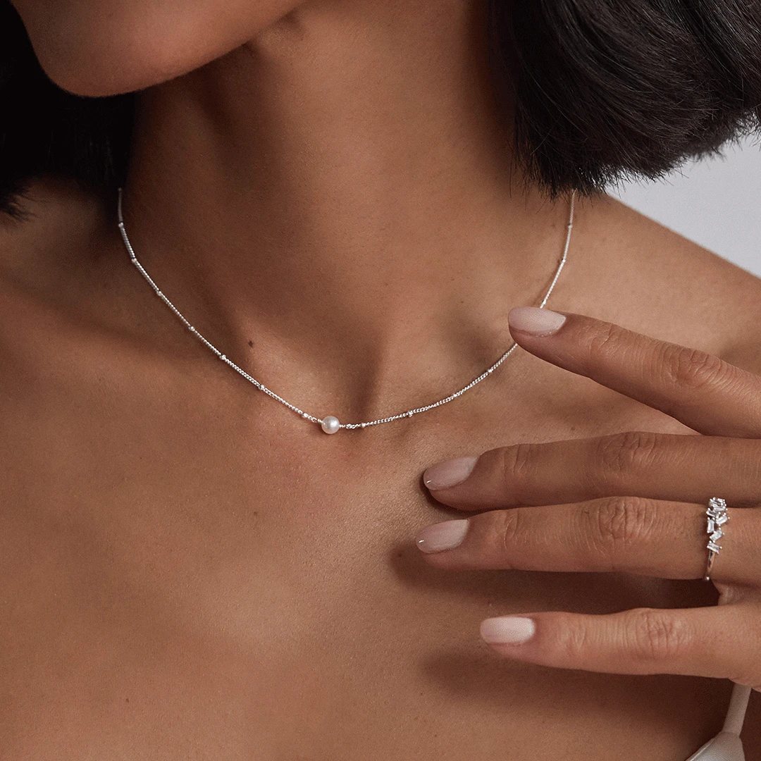 Silver Satellite Single Pearl Choker - Image 2