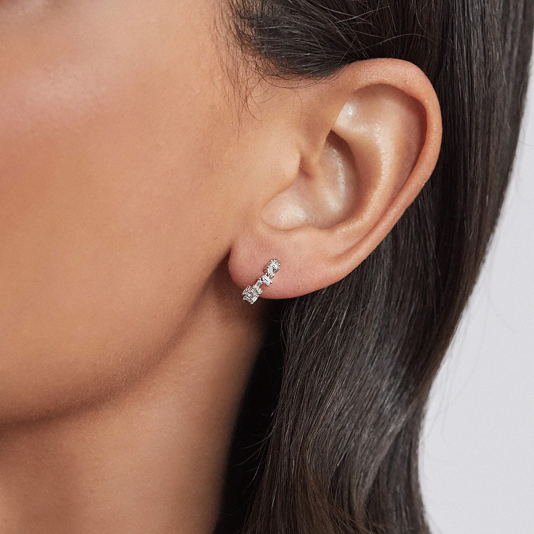 Gold Diamond Style Jagged Huggie Hoop Earrings - Image 4