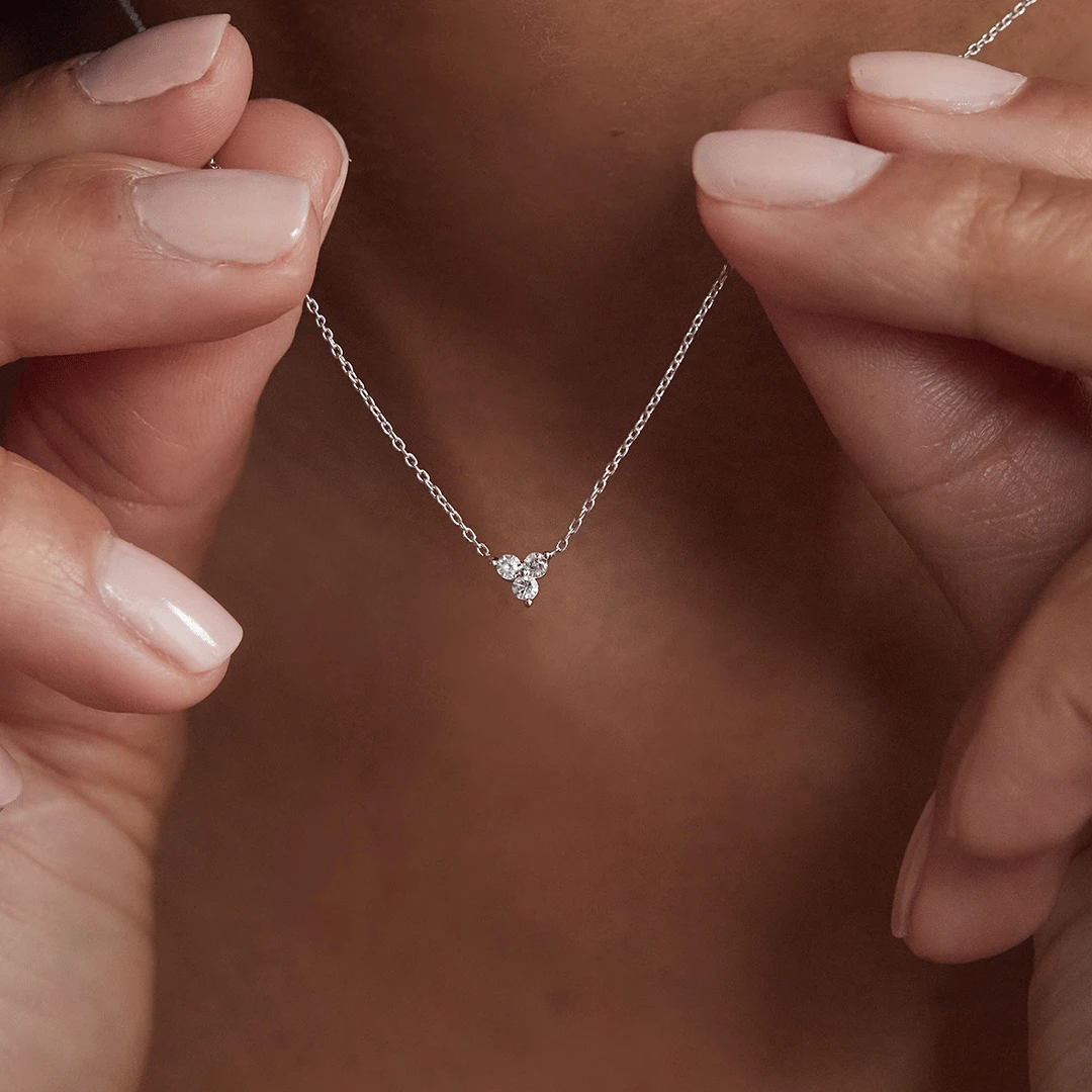 Solid White Gold Floating Diamond Cluster Necklace - Image 3