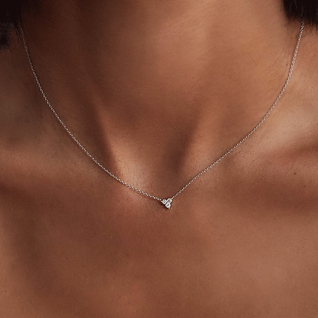 Solid White Gold Floating Diamond Cluster Necklace - Image 2