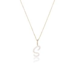 Gold Diamond Style Curve Initial Letter Necklace