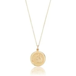 Solid Gold Small Round St Christopher Medallion Necklace