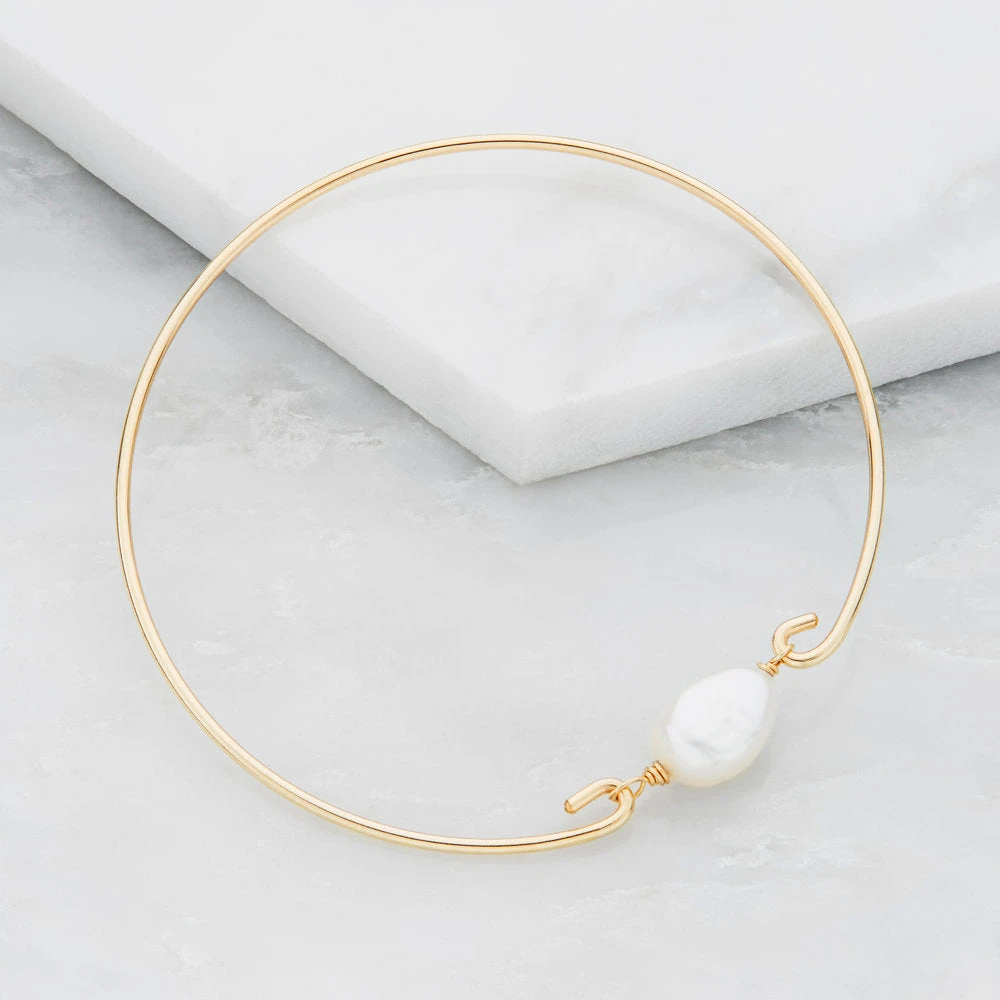 Gold Large Pearl Bangle - Image 3
