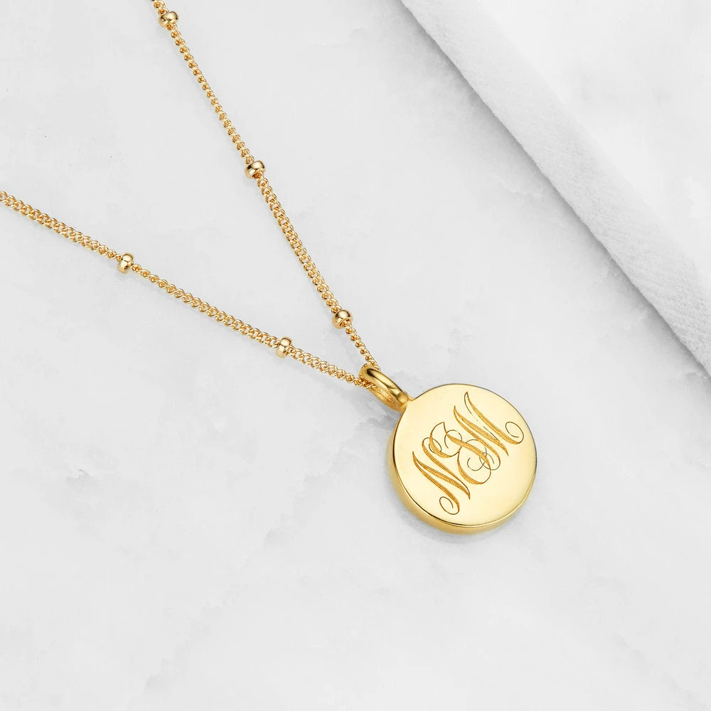 Gold Large Engraved Disc Necklace - Image 3