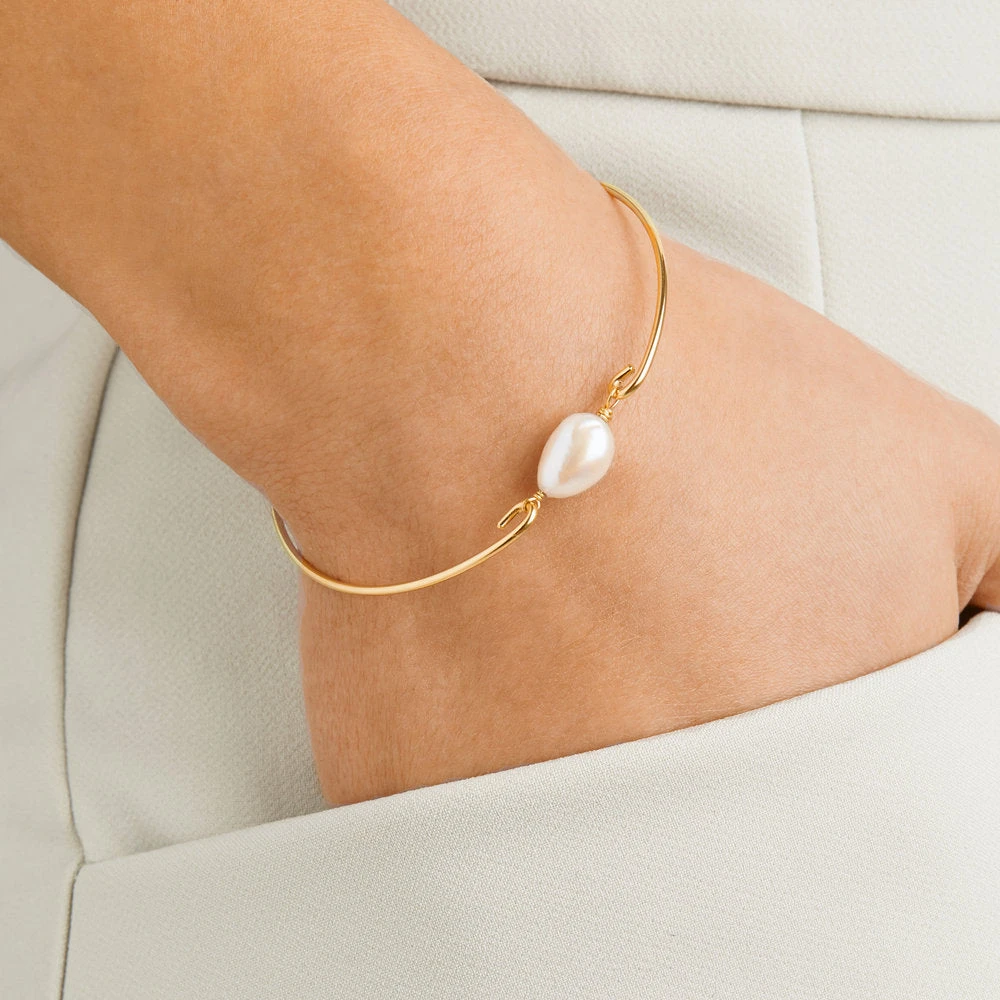Gold Large Pearl Bangle - Image 2