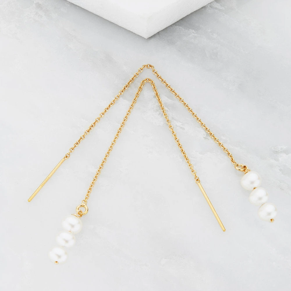 Silver Cluster Pearl Drop Ear Threaders - Image 3