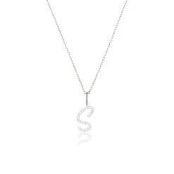 Silver Diamond Style Curve Initial Letter Necklace