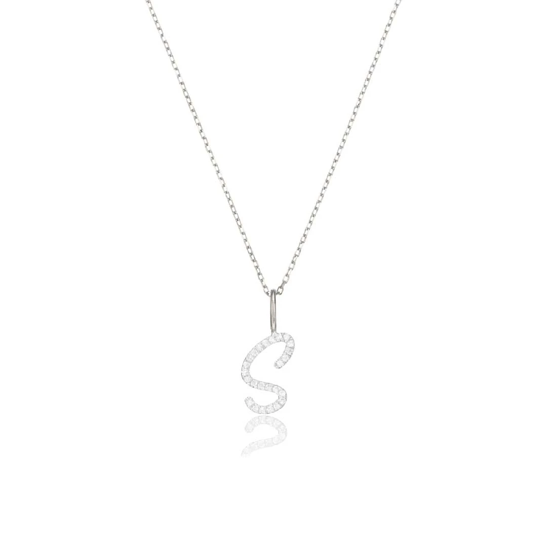 Silver Diamond Style Curve Initial Letter Necklace