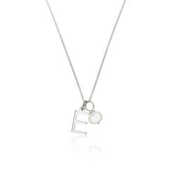 Solid White Gold Initial And Pearl Drop Necklace