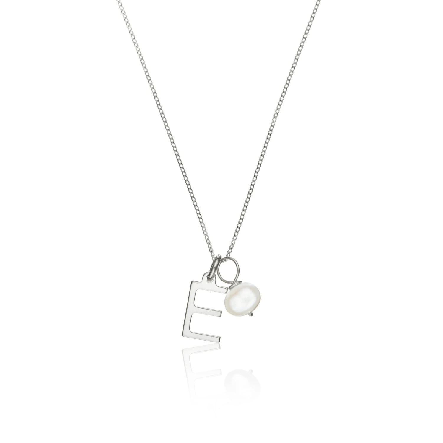 Solid White Gold Initial And Pearl Drop Necklace