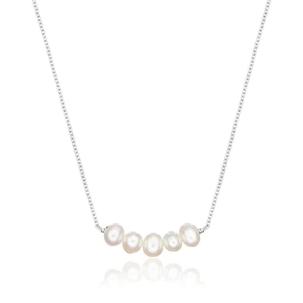 Silver Pearl Cluster Necklace