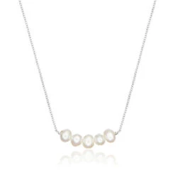 White Gold Pearl Cluster Necklace