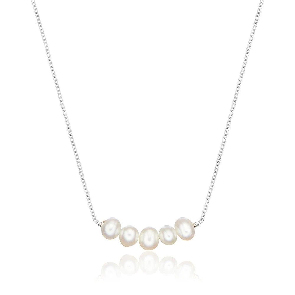 White Gold Pearl Cluster Necklace