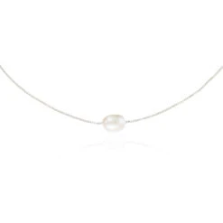 White Gold Large Single Pearl Choker