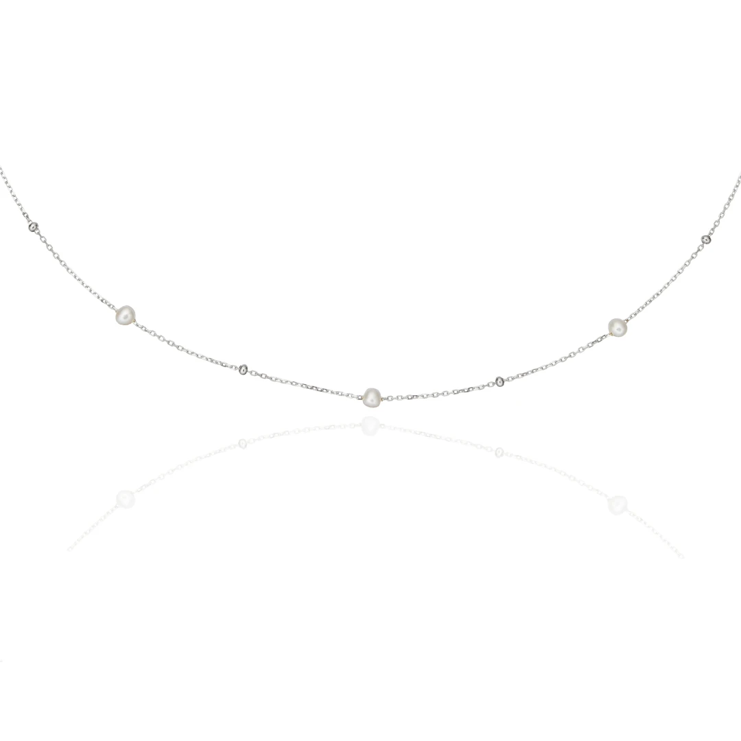 Silver Five Pearl Satellite Necklace